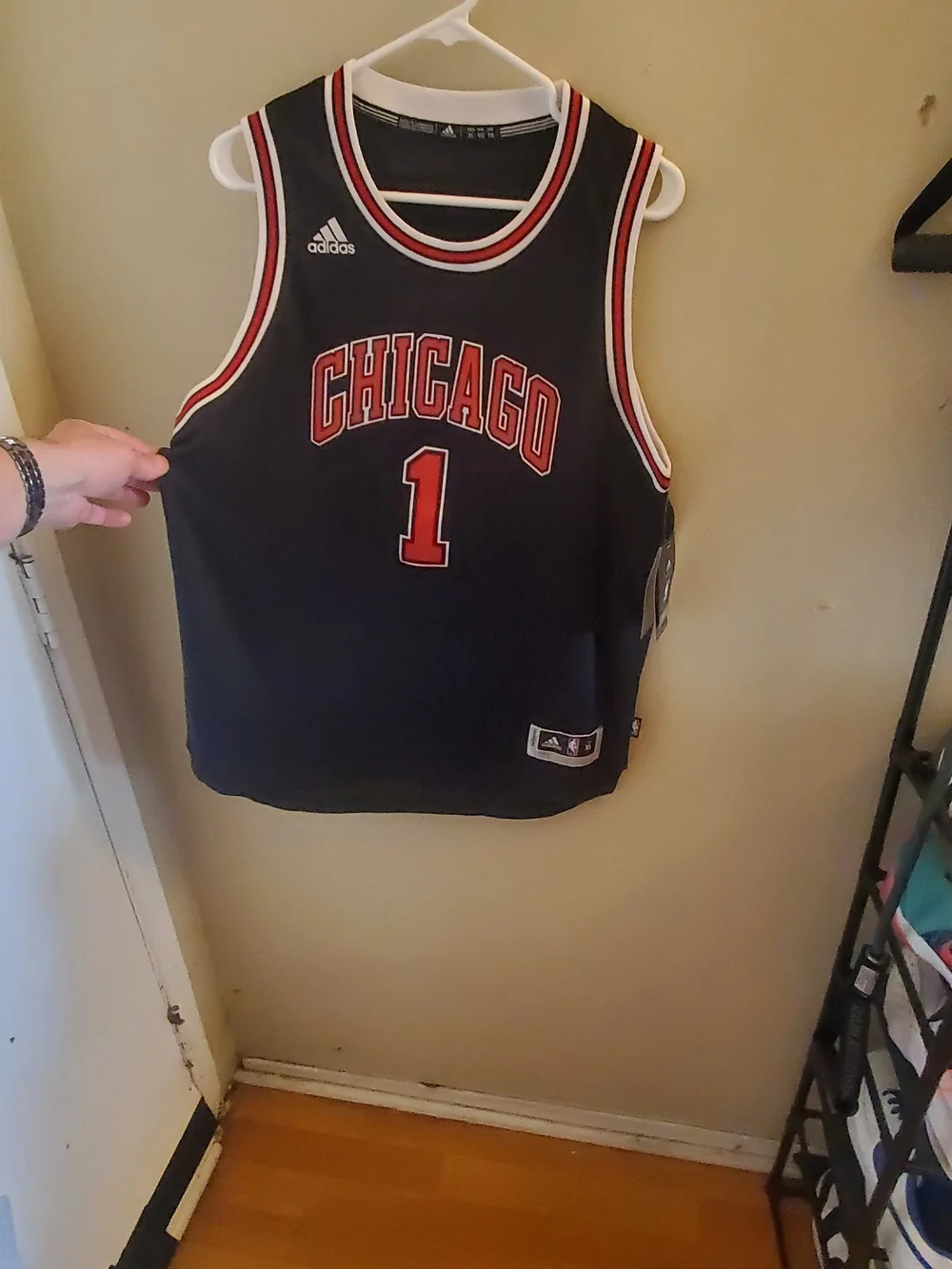 Adidas Black Chicago #1 Basketball Jersey with Red Trim